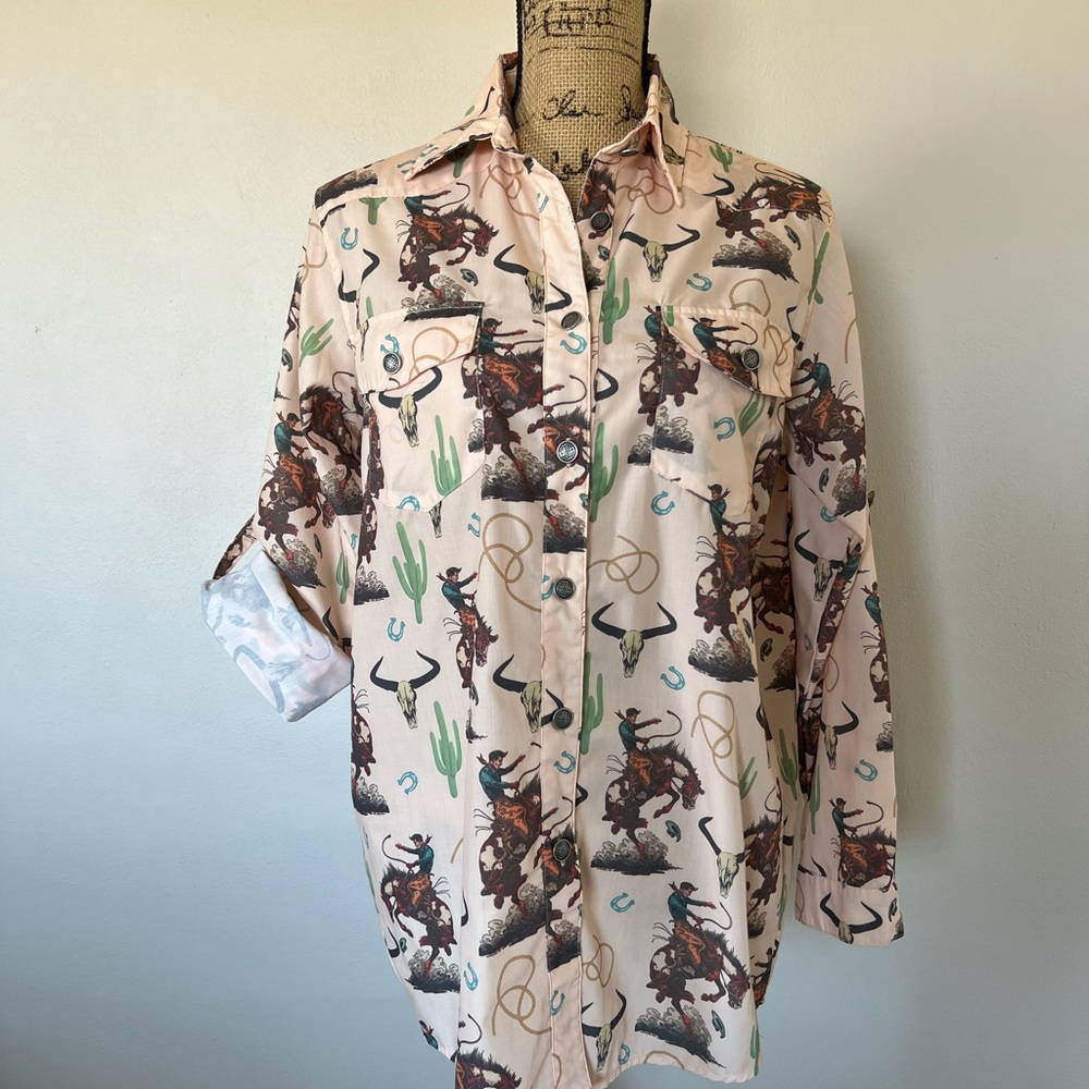 NWOT L&B Western Cowboy Print Blouse